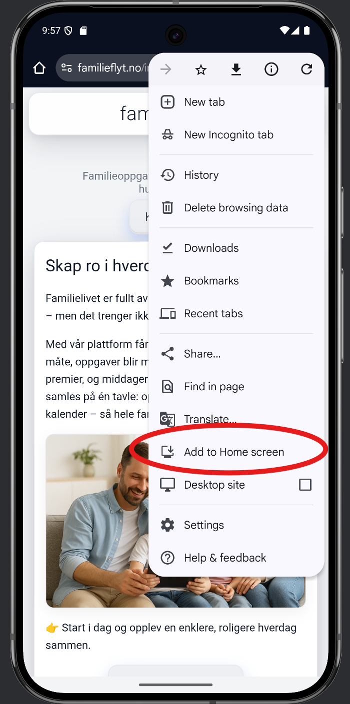 Velg Legg til på Hjem-skjerm